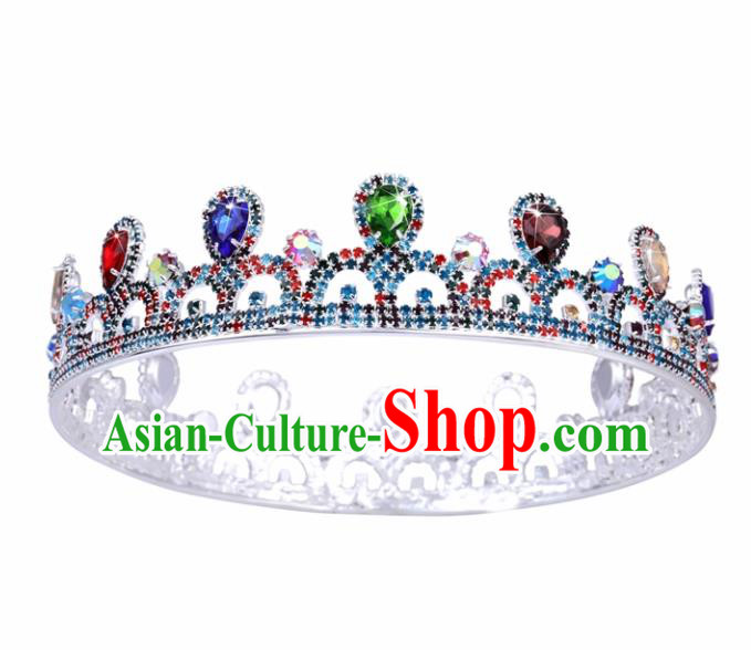 Handmade Wedding Bride Hair Accessories Baroque Princess Retro Colorful Crystal Round Royal Crown for Women