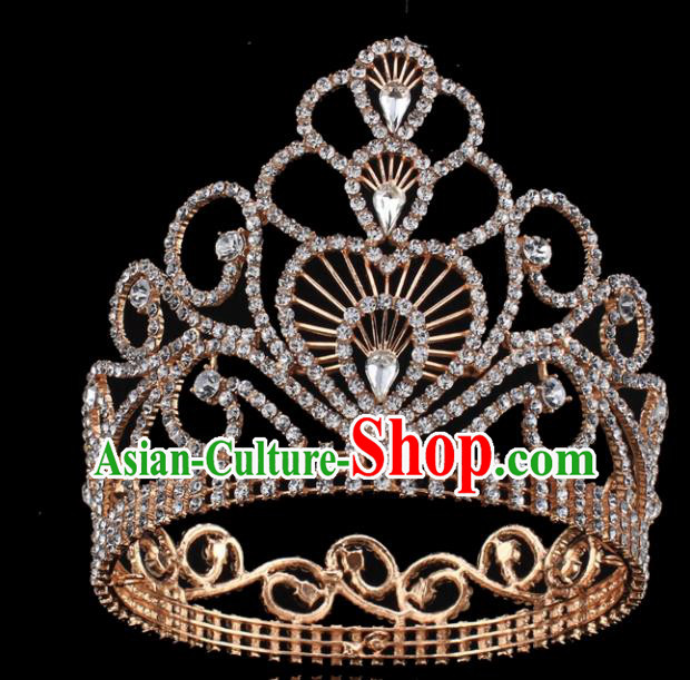 Top Grade Wedding Bride Rhinestone Hair Accessories Baroque Princess Retro Golden Crystal Royal Crown for Women