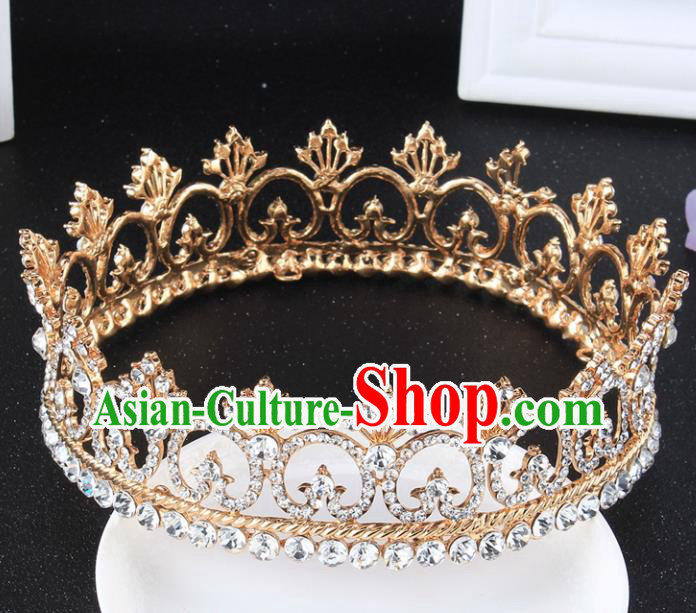 Top Grade Retro Crystal Round Golden Royal Crown Baroque Queen Wedding Bride Hair Accessories for Women