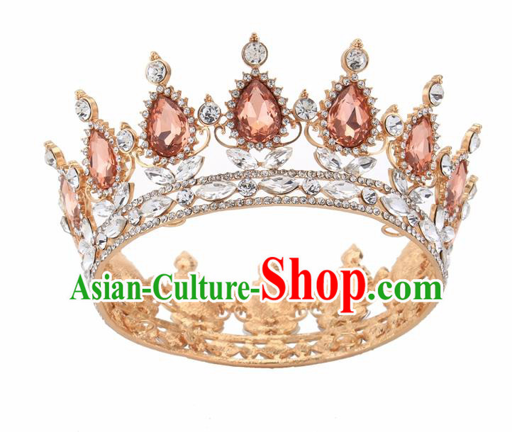 Top Grade Queen Retro Champagne Rhinestone Golden Royal Crown Baroque Wedding Bride Hair Accessories for Women