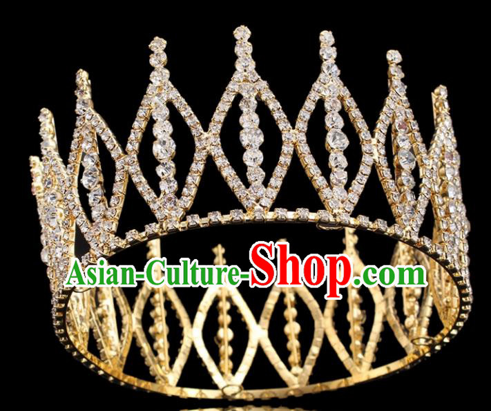 Top Grade Princess Round Golden Royal Crown Retro Baroque Wedding Bride Hair Accessories for Women