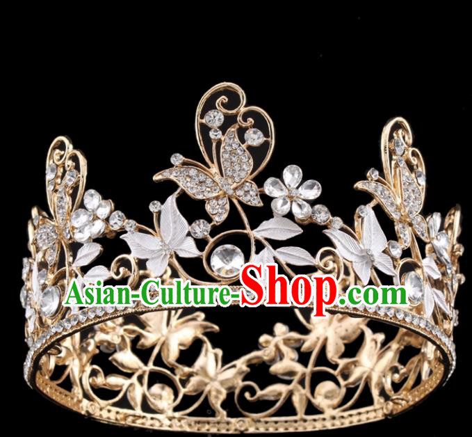 Top Grade Queen Butterfly Golden Royal Crown Retro Baroque Wedding Bride Hair Accessories for Women