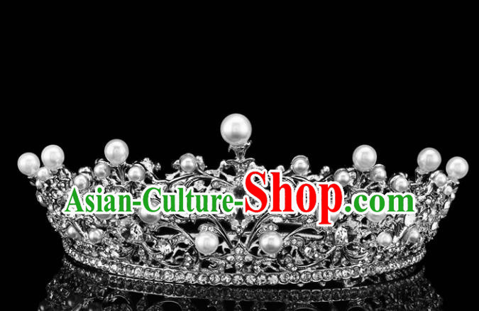 Top Grade Retro Pearls Crystal Royal Crown Baroque Queen Wedding Bride Hair Accessories for Women
