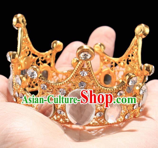 Handmade Top Grade Wedding Golden Round Crystal Royal Crown Baroque Queen Retro Hair Accessories for Women