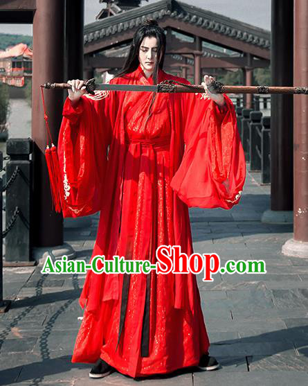 Traditional Chinese Han Dynasty Nobility Childe Wedding Costumes Ancient Swordsman Embroidered Clothing for Men