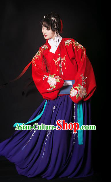 Traditional Chinese Ming Dynasty Nobility Lady Costumes Ancient Princess Embroidered Dress for Rich