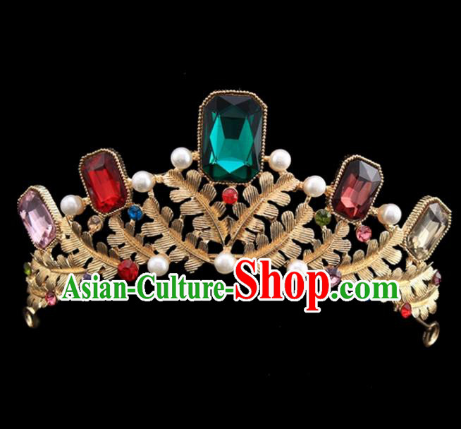 Handmade Bride Wedding Colorful Crystal Pearls Hair Jewelry Accessories Baroque Royal Crown for Women