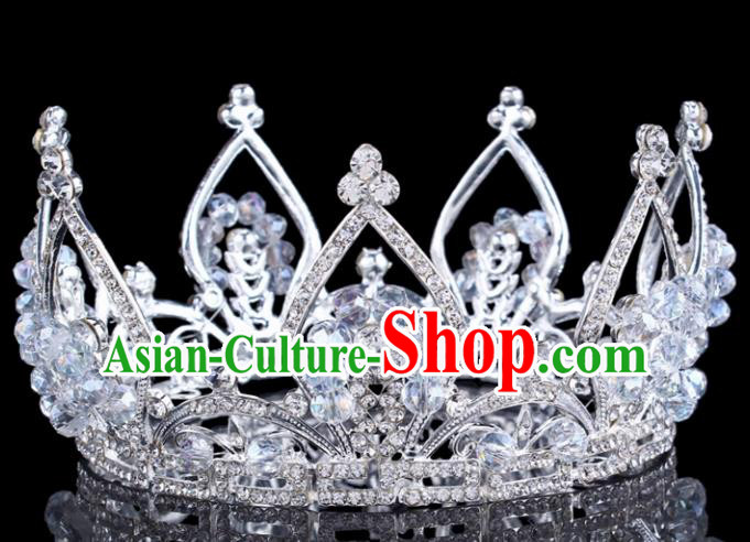 Handmade Bride Wedding Hair Jewelry Accessories Baroque Queen Crystal Beads Royal Crown for Women