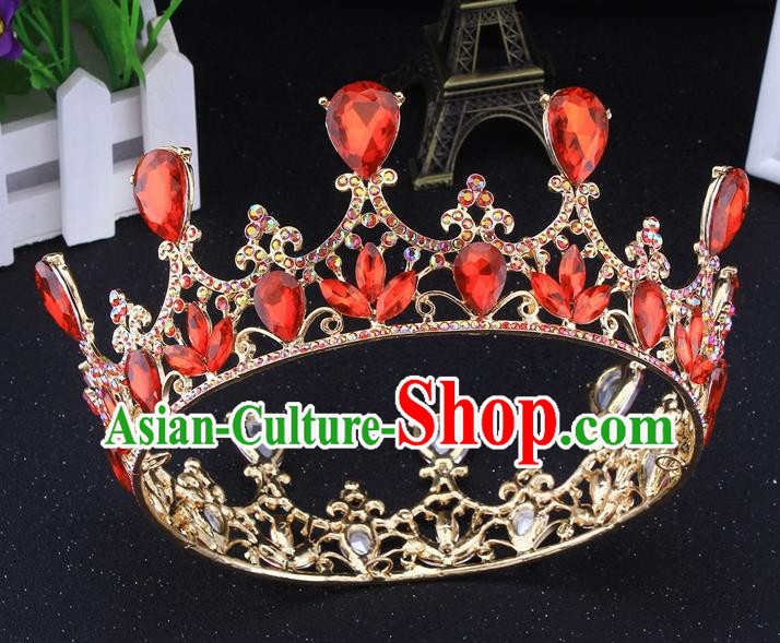 Top Grade Baroque Court Princess Red Round Royal Crown Wedding Bride Hair Accessories for Women