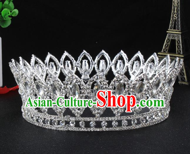 Top Grade Bride Wedding Hair Jewelry Accessories Baroque Crystal Round Royal Crown for Women