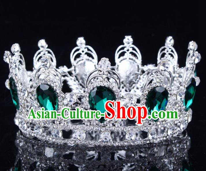 Handmade Bride Wedding Hair Jewelry Accessories Baroque Green Crystal Round Royal Crown for Women