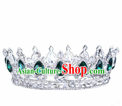 Handmade Bride Wedding Hair Jewelry Accessories Baroque Queen Green Crystal Royal Crown for Women
