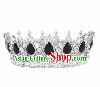 Handmade Bride Wedding Hair Jewelry Accessories Baroque Queen Black Crystal Royal Crown for Women
