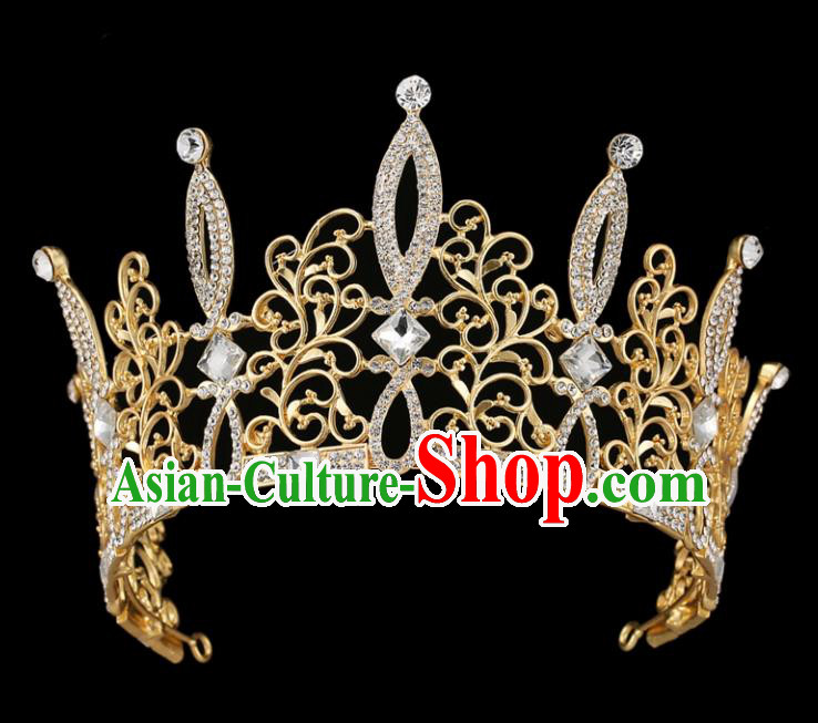 Handmade Bride Wedding Hair Jewelry Accessories Baroque Golden Crystal Royal Crown for Women