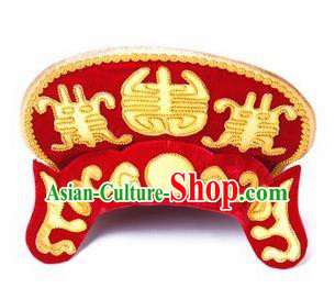 Chinese Traditional Beijing Opera Red Hats Sichuan Opera Changing Faces Embroidered Helmet for Men