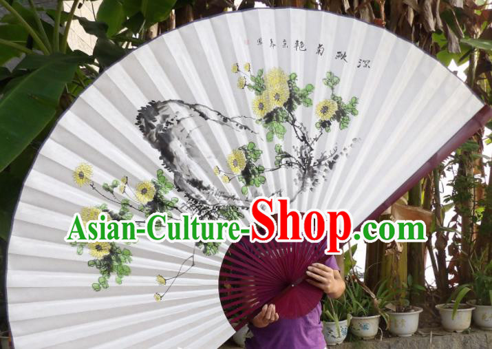 Chinese Traditional Paper Fans Decoration Crafts Painting Chrysanthemum Red Frame Folding Fans