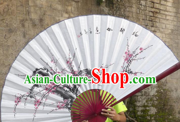 Chinese Traditional Paper Fans Decoration Crafts Hand Painting Red Plum Blossom Red Frame Folding Fans