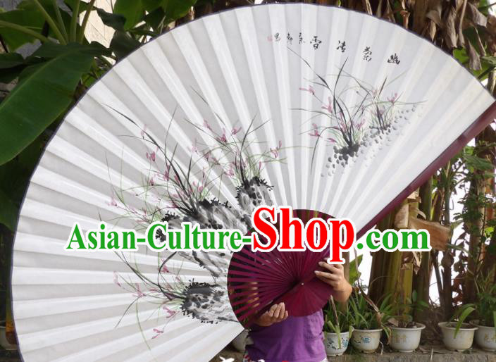Chinese Traditional Paper Fans Decoration Crafts Hand Ink Painting Orchids Red Frame Folding Fans