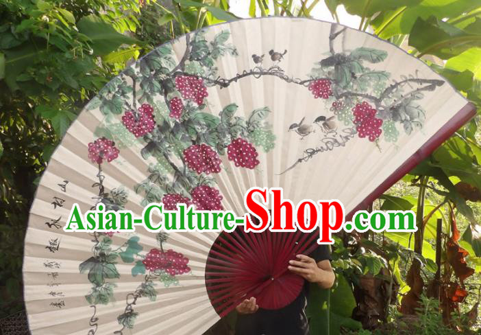 Chinese Traditional Fans Decoration Crafts Red Frame Ink Painting Grape Folding Fans Paper Fans