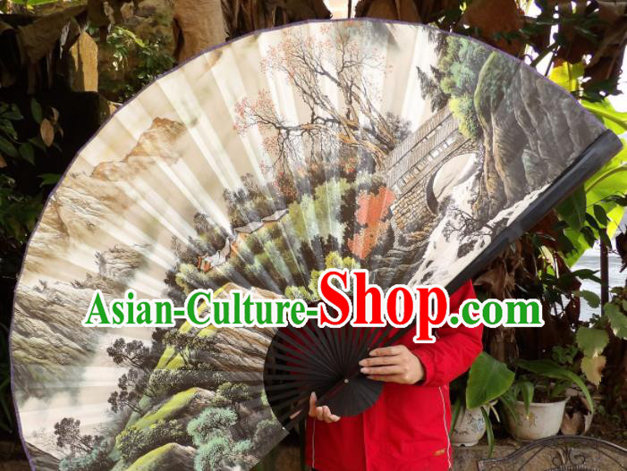 Chinese Traditional Fans Decoration Crafts Hand Ink Painting Black Frame Folding Fans Paper Fans