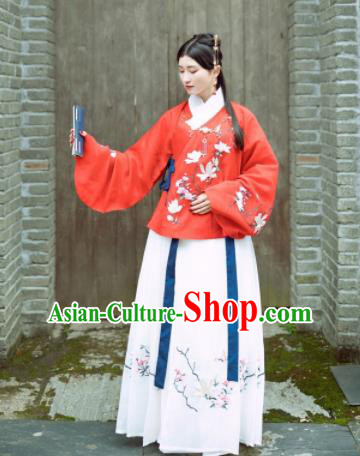 Traditional Chinese Ming Dynasty Nobility Lady Costumes Ancient Embroidered Hanfu Dress for Women