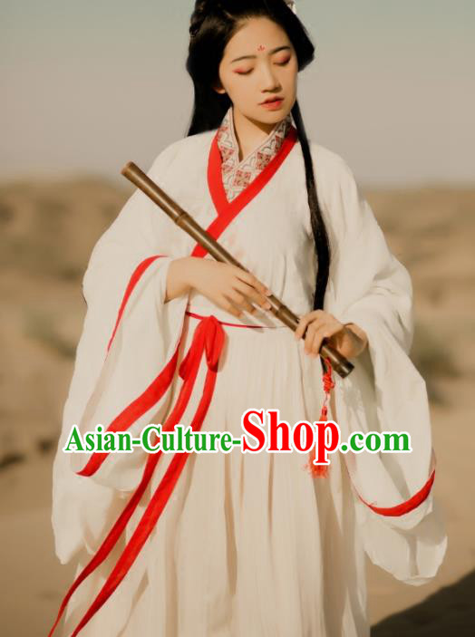Traditional Chinese Jin Dynasty Nobility Lady Costumes Ancient Swordswoman White Hanfu Dress for Women