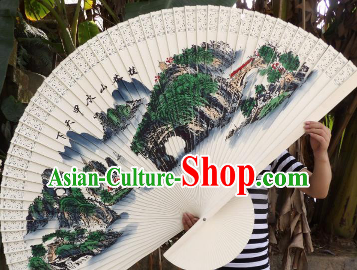 Chinese Traditional Handmade Wood Fans Decoration Crafts Ink Painting Guilin Scenery Folding Fans