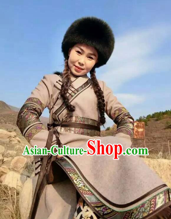 Traditional Chinese Mongol Nationality Dancing Costume Mongols Female Folk Dance Headwear Mongolian Minority Embroidery Costume