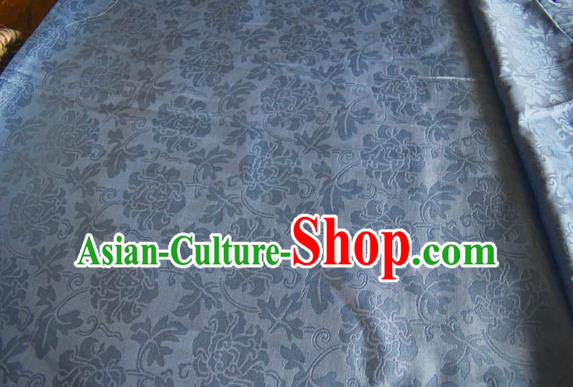 Asian Chinese Traditional Twine Peony Pattern Design Blue Brocade Fabric Silk Fabric Chinese Fabric Material