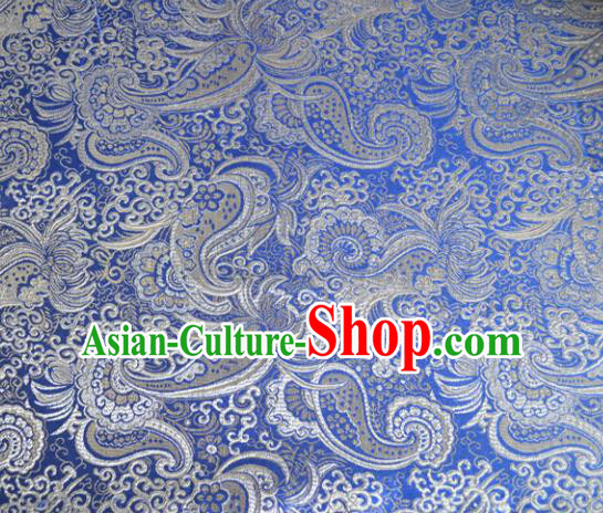 Asian Chinese Traditional Palace Pattern Design Blue Brocade Fabric Silk Fabric Chinese Fabric Material