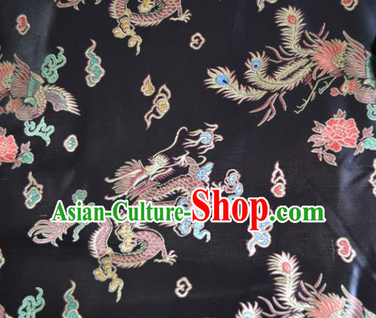Asian Chinese Traditional Palace Dragon Phoenix Pattern Design Black Brocade Fabric Silk Fabric Chinese Fabric Material