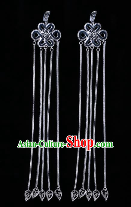 Chinese Traditional Ethnic Jewelry Accessories Sliver Eardrop Mongolian Earrings for Women