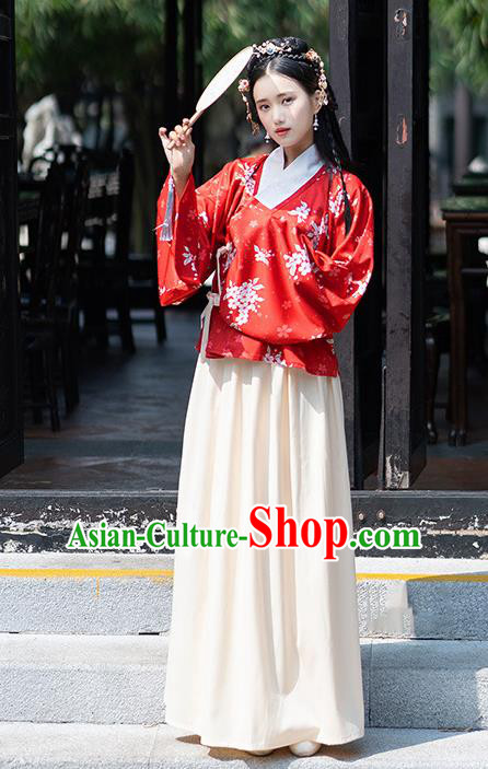 Traditional Chinese Ming Dynasty Nobility Lady Costumes Ancient Peri Red Hanfu Dress for Rich
