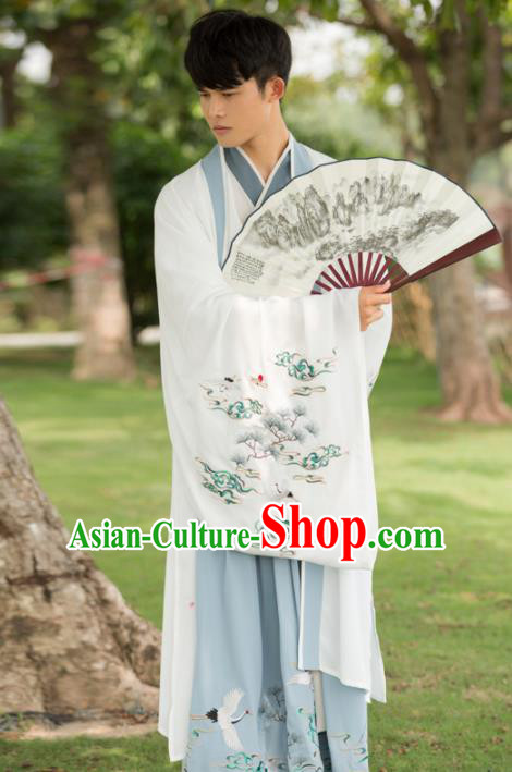 Traditional Chinese Jin Dynasty Nobility Childe Costumes Ancient Scholar Embroidered Hanfu Clothing for Men