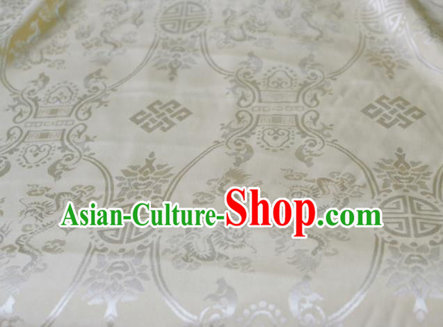 Asian Chinese Fabric Traditional Dragons Pattern Design White Brocade Fabric Chinese Costume Silk Fabric Material