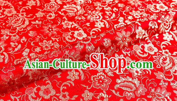 Asian Chinese Red Brocade Fabric Traditional Flowers Pattern Design Satin Pillow Silk Fabric Material