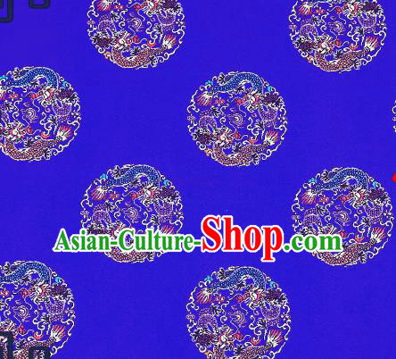 Traditional Chinese Royalblue Brocade Fabric Asian Dragons Pattern Design Satin Cushion Silk Fabric Material