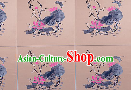 Chinese Traditional Khaki Brocade Fabric Asian Embroidery Lotus Pattern Design Satin Cushion Silk Fabric Material