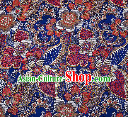 Chinese Traditional Navy Brocade Fabric Classical Palace Flowers Pattern Design Satin Tang Suit Silk Fabric Material
