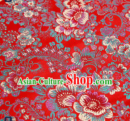 Chinese Traditional Red Brocade Drapery Classical Peony Pattern Design Satin Tang Suit Qipao Silk Fabric Material