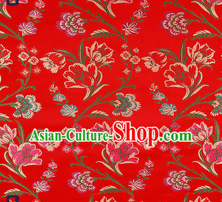 Traditional Chinese Red Brocade Drapery Classical Tulipa Pattern Design Satin Cheongsam Silk Fabric Material