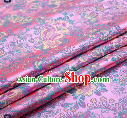 Chinese Traditional Pink Brocade Drapery Classical Peony Pattern Design Satin Tang Suit Qipao Silk Fabric Material