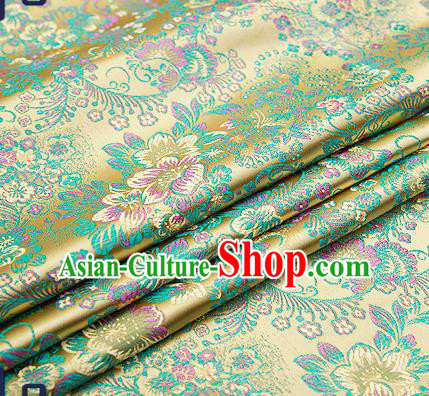 Chinese Traditional Green Brocade Drapery Classical Peony Pattern Design Satin Tang Suit Qipao Silk Fabric Material