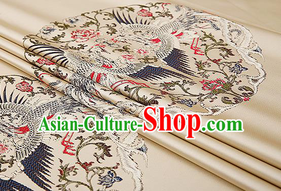 Traditional Chinese Beige Brocade Drapery Classical Phoenix Pattern Design Satin Cushion Silk Fabric Material