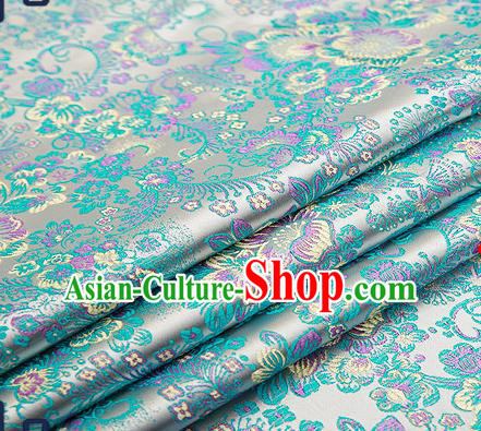 Chinese Traditional Blue Brocade Drapery Classical Peony Pattern Design Satin Tang Suit Qipao Silk Fabric Material