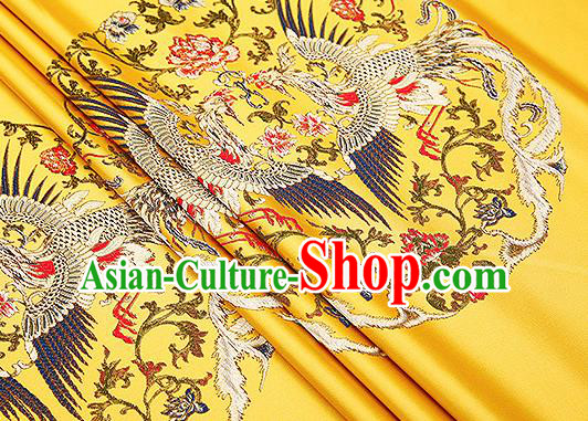 Traditional Chinese Yellow Brocade Drapery Classical Phoenix Pattern Design Satin Cushion Silk Fabric Material