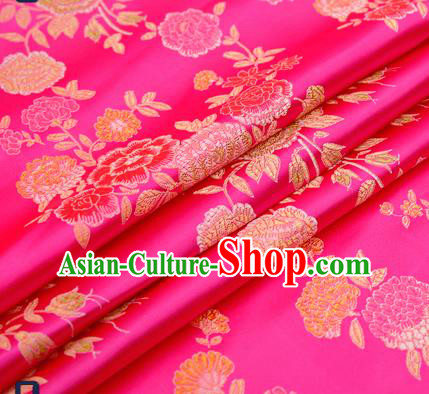 Traditional Chinese Brocade Drapery Classical Peony Pattern Design Rosy Satin Qipao Silk Fabric Material