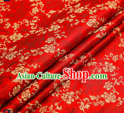 Traditional Chinese Red Satin Brocade Drapery Classical Golden Peony Pattern Design Qipao Silk Fabric Material