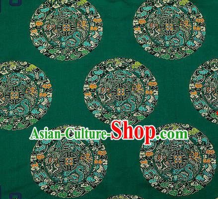 Asian Chinese Traditional Fabric Tang Suit Green Brocade Silk Material Classical Dragons Pattern Design Satin Drapery