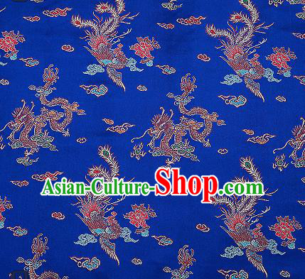 Traditional Chinese Classical Royalblue Satin Brocade Drapery Dragon Phoenix Pattern Design Qipao Dress Silk Fabric Material